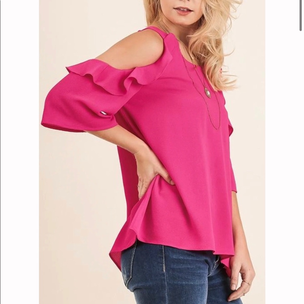 COLD SHOULDER BLOUSE WITH RUFFLE DETAILS - Picture 2 of 3